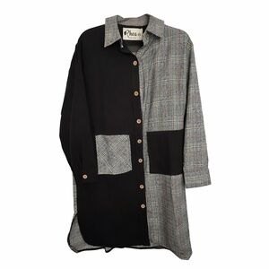Rhea Black and Gray Plaid Button-Up Shirt Dress